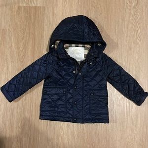Burberry boys quilted navy jacket with detachable hood 18m 80cm